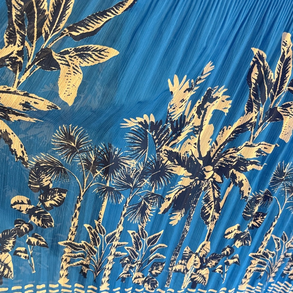 Skies Are Blue Raven Halter Neck Shift Dress Blue Pleated Palm Trees Size Large - Picture 3 of 9